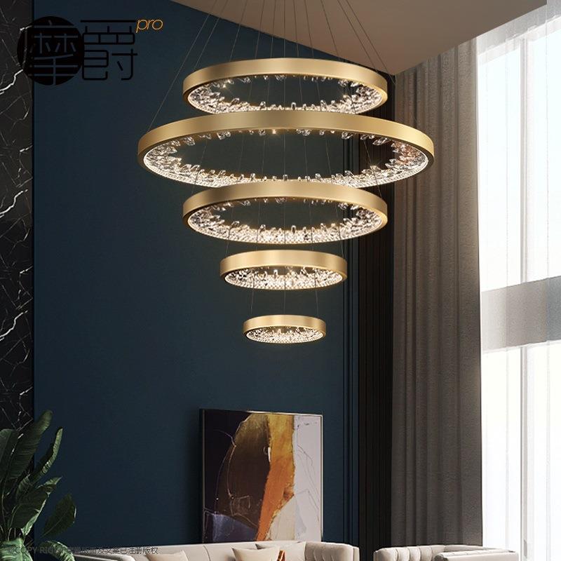 灯轻奢楼梯意式圆环客厅灯别墅挑高灯复式楼大吊灯酒店大堂水晶