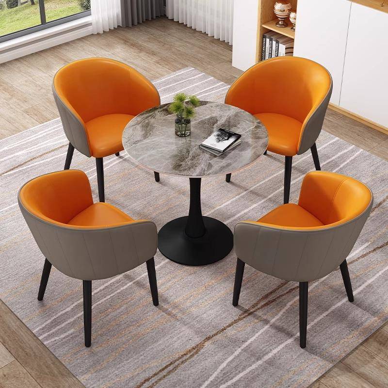 轻奢岩板餐桌洽谈桌椅组合一桌4椅阳台休闲小圆桌子奶茶店咖啡桌