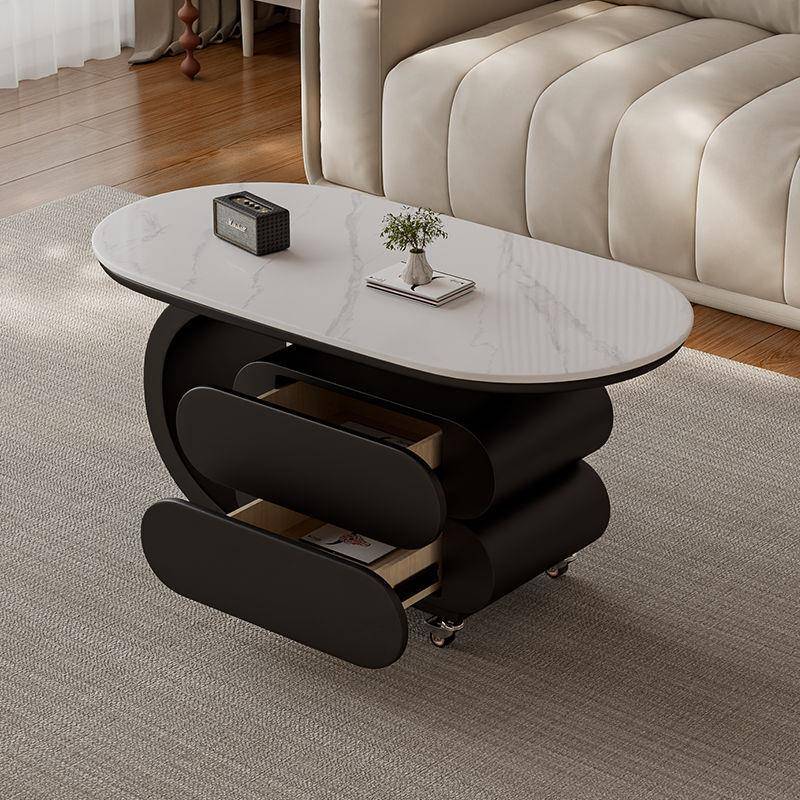 现代意式移动茶几客厅家用岩板轻奢小户型高级椭圆形简约新款边几