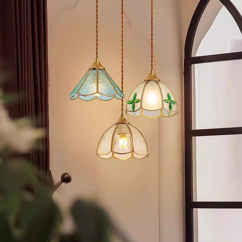 田园新款轻奢单头床头小吊灯吧台阳台灯彩色玻璃餐厅卧室创意个性