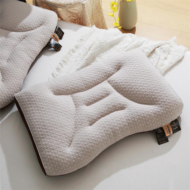 厂家针织竹纤维羽丝绒枕头莫代尔针织提花护颈低枕高回弹枕芯