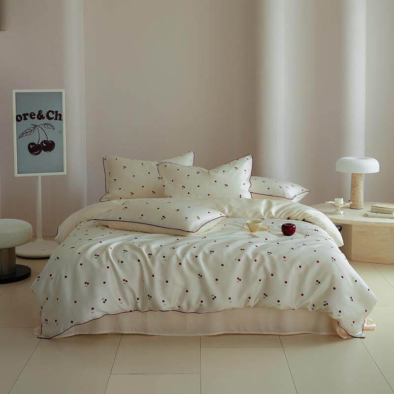 简纯主义 2025新款兰精天丝印花四件套 樱桃白