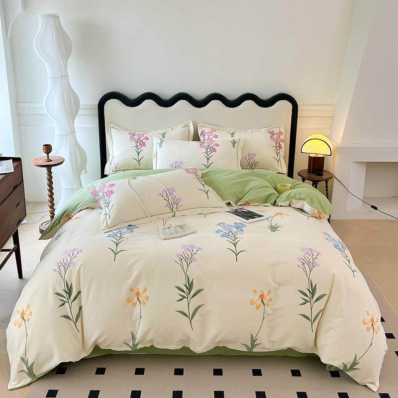 新款棉质磨毛印花四件套床上用品套件床单被套小清新宿舍