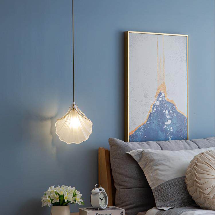 轻奢卧室书房床头小吊灯玄关吧台灯现代简约单头吊线珍珠贝壳灯具