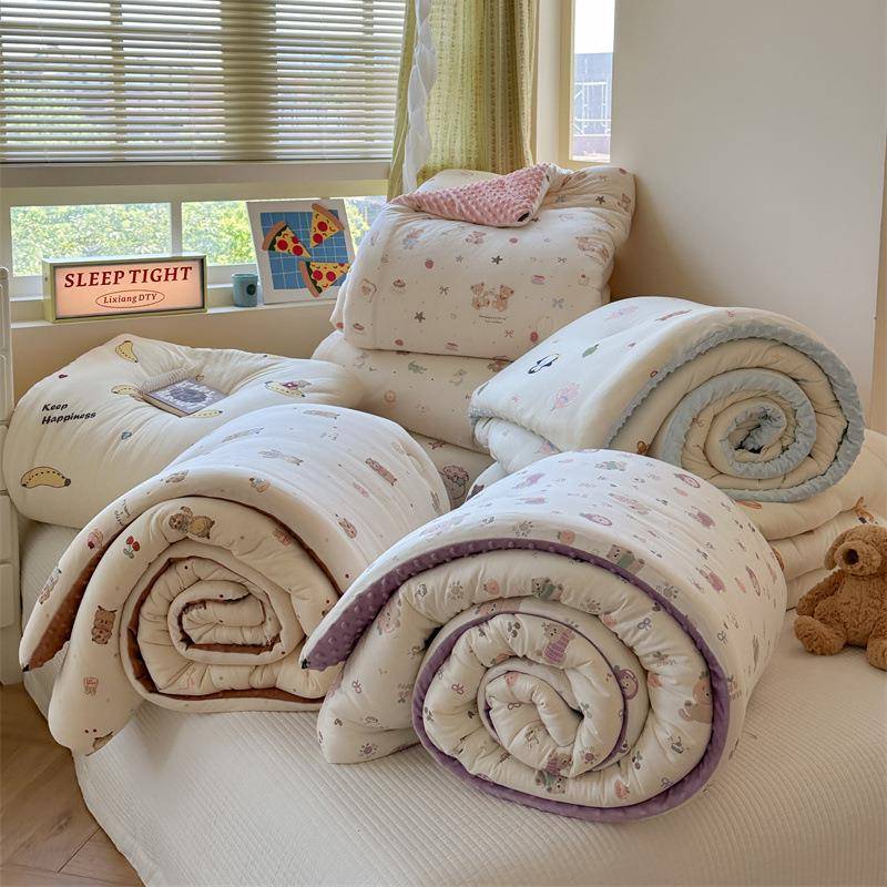 秋冬新款一面针织棉一面豆豆绒保暖加厚大豆纤维填充安抚被芯被子