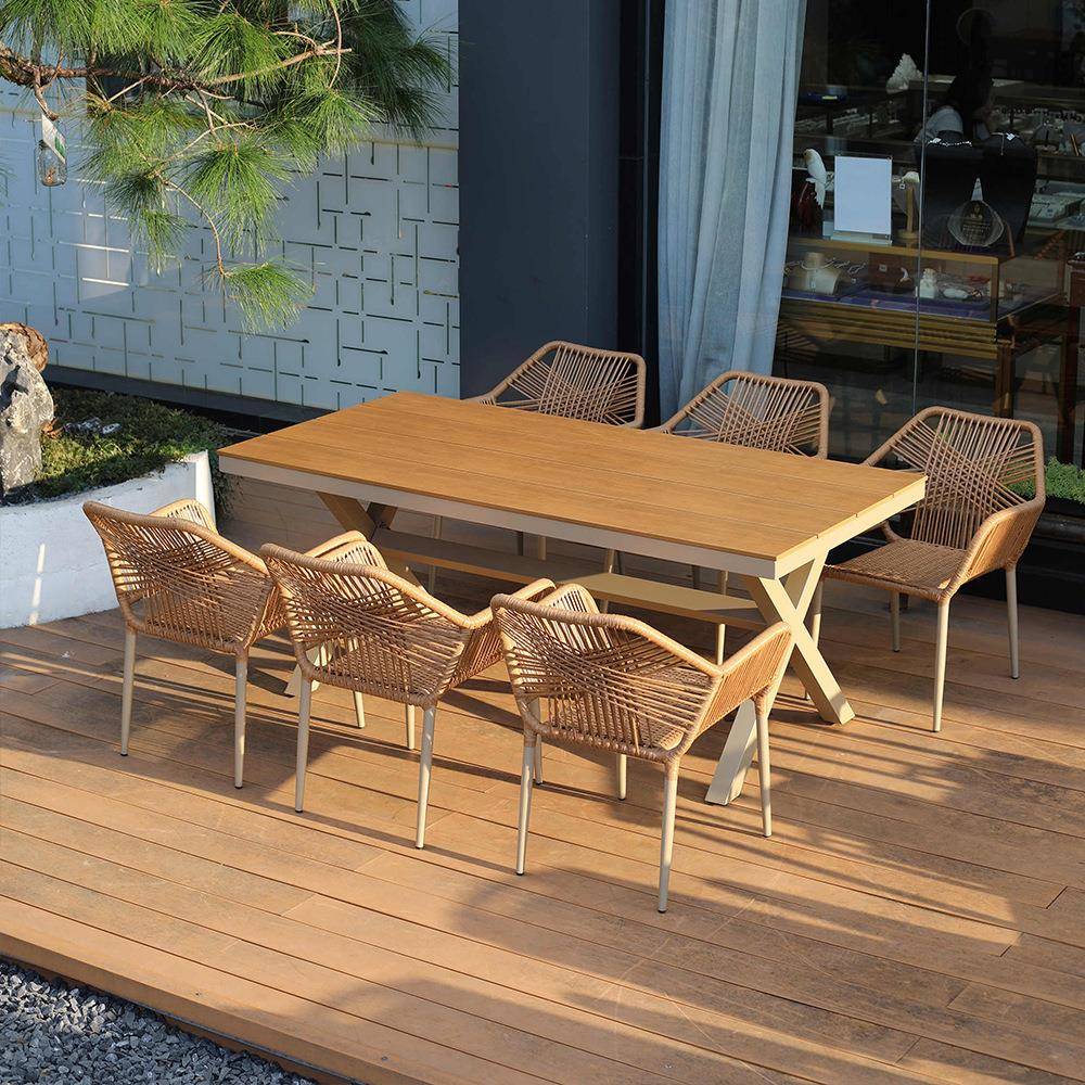 户外桌椅铝艺休闲组合室内外塑木桌庭院露天台花园别墅民宿休闲椅