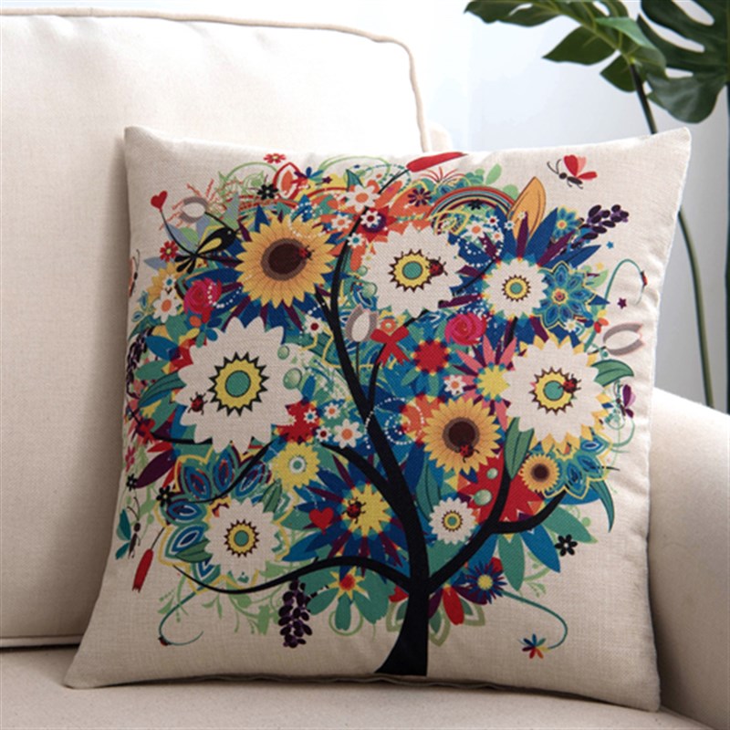 四季卡通靠垫粗布黄色皮沙发靠枕A加厚汽车办公室大号抱枕套不含