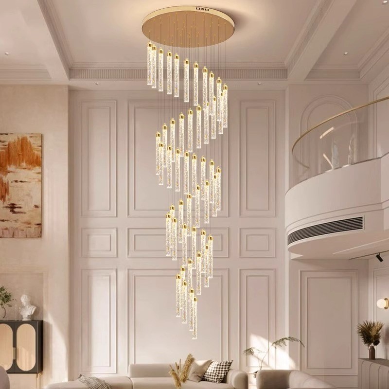 楼梯灯长吊灯旋转k复式楼现代轻奢loft公寓客厅水晶复式楼大吊灯