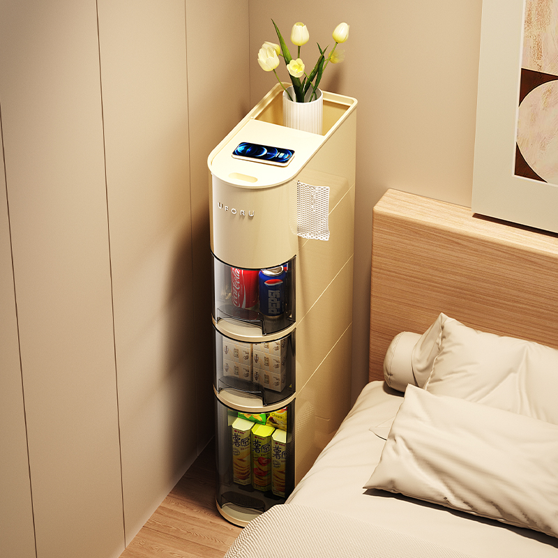 夹缝床头柜抽屉式奶油风现代简约床头置H物架卧室床边柜收纳柜新