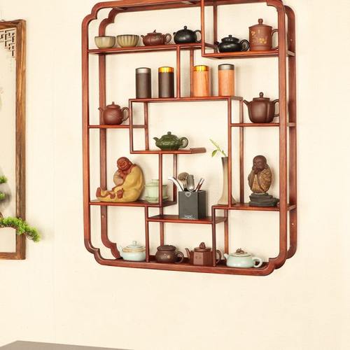 壁挂式博古架茶具置物架实木中式多宝阁茶架展示架茶杯茶壶收纳架