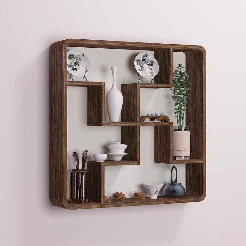 新中式木艺壁挂式挂墙博古架客厅墙D壁置物架格子多宝阁茶壶展示