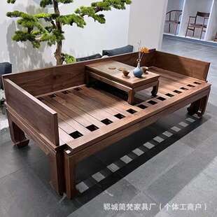罗汉床老榆木罗汉床推拉伸缩沙发椅实木2米贵妃美人榻休闲沙发床