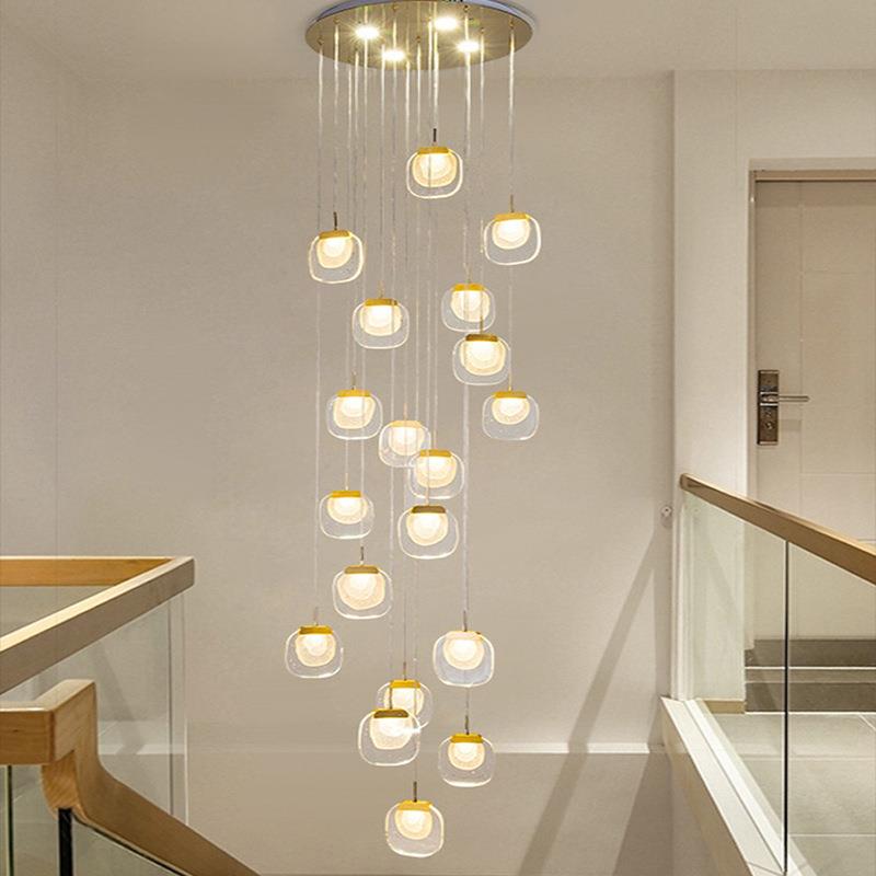 复式楼旋转LED楼梯长吊灯客厅中空别墅简约后现代酒店水晶灯装饰