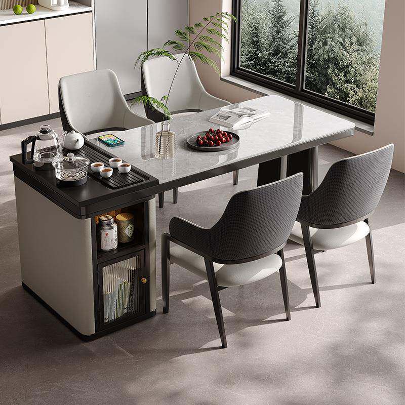 轻奢岩板茶桌椅家用小户型现代简约泡茶餐桌办公组合茶几一体