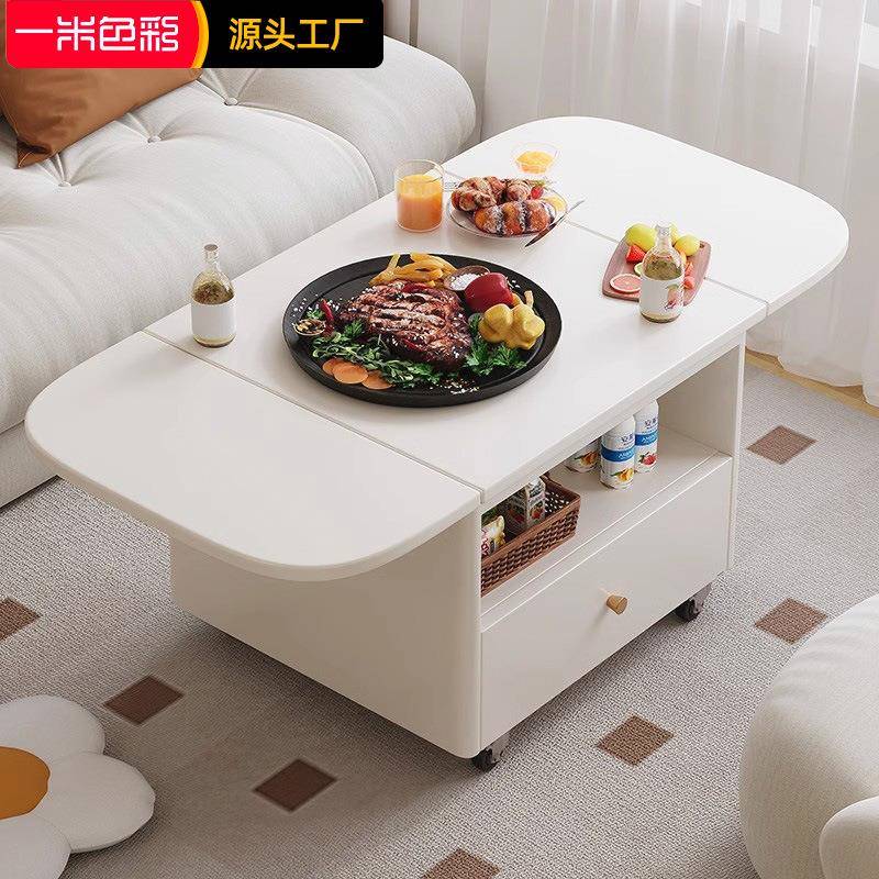 一米色彩实木小推车可折叠沙发边几多功能餐桌可移动茶几收纳简约