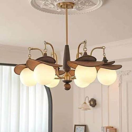 宋代美学客厅主灯中古风法式复古大厅餐厅卧室灯实木护眼魔豆灯具