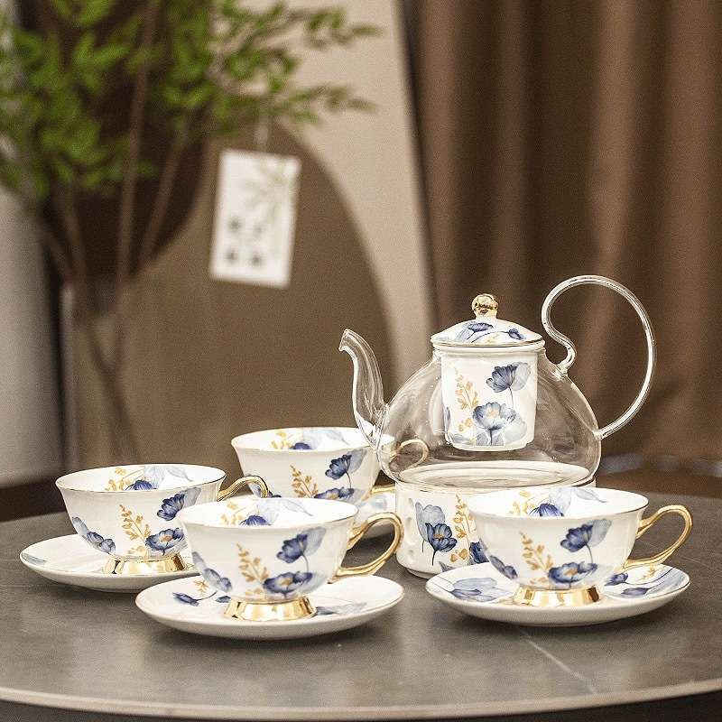 潮流创意陶瓷花茶具英式下午茶杯咖啡杯碟英式下午茶茶壶套装描金
