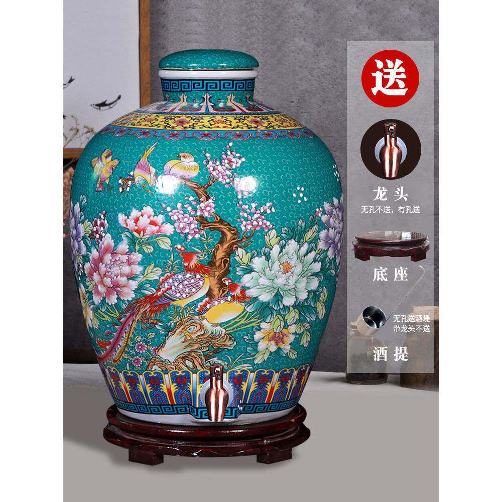 景德镇陶瓷酒坛子10斤50斤100斤装带龙头家用密封窖藏泡酒酒缸