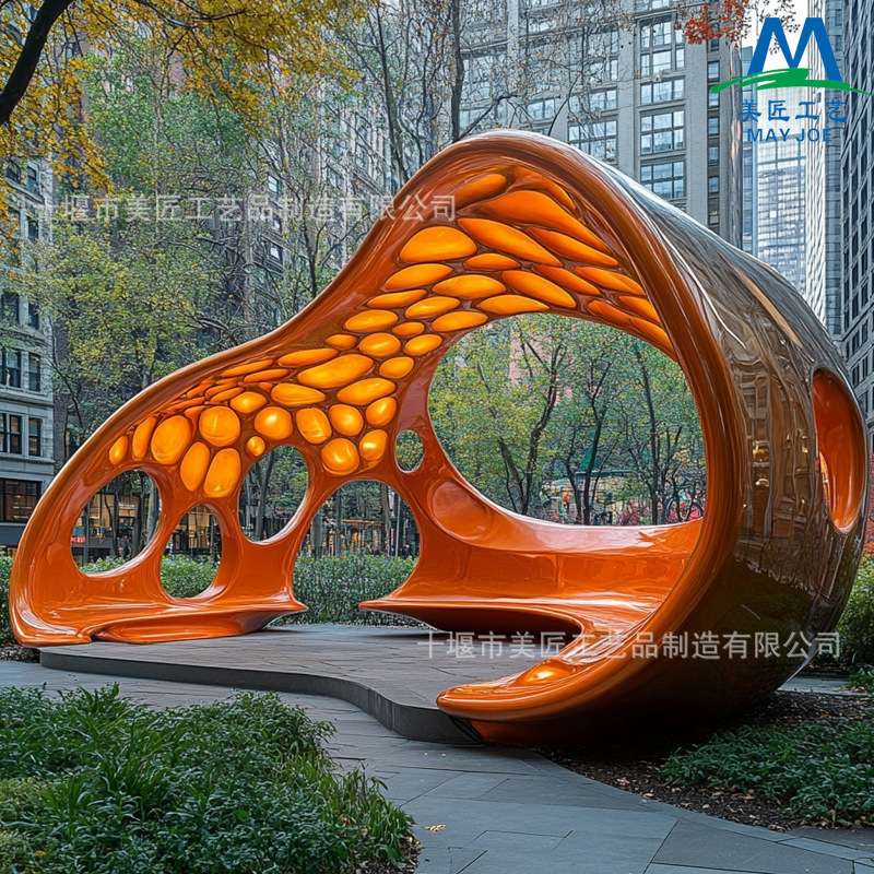 玻璃钢景观雕塑摆件户外雨棚凉亭飘带椅FRP 大型城市园林公共美陈