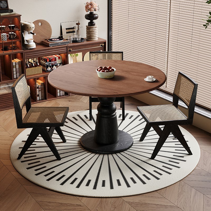 白蜡木纹纯实木餐桌椅o客厅小户型书桌茶桌中古圆桌复古阳台咖啡