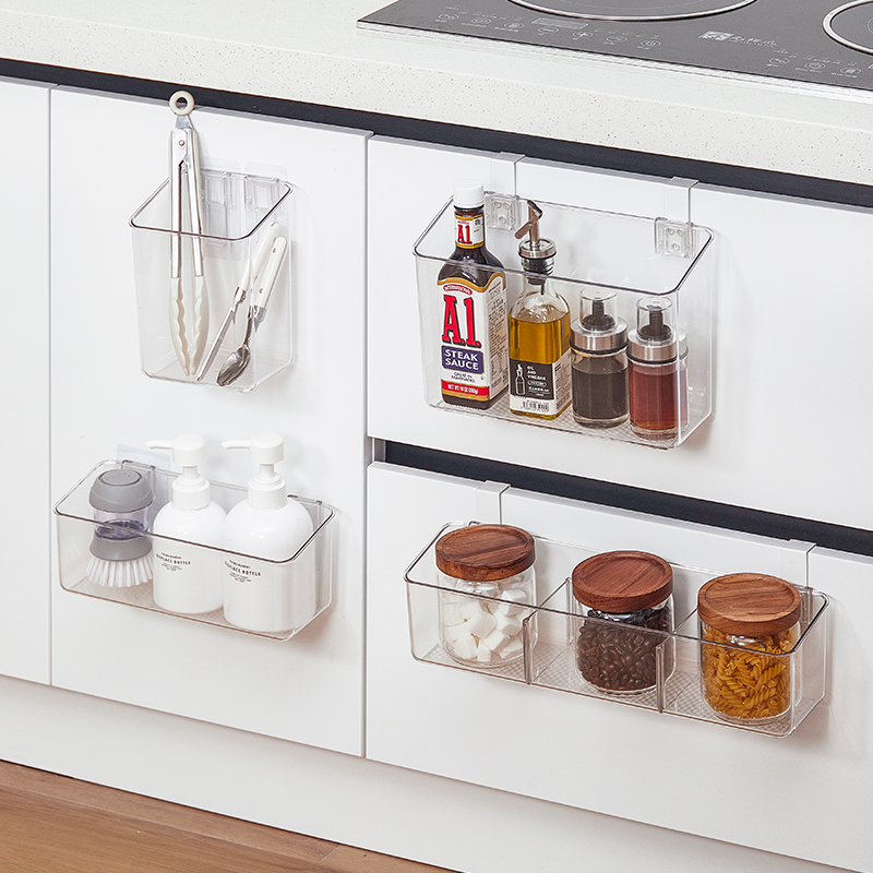 厨房柜门内侧收纳盒壁挂s置物架粘胶钩挂钩橱柜门后神器挂篮收纳
