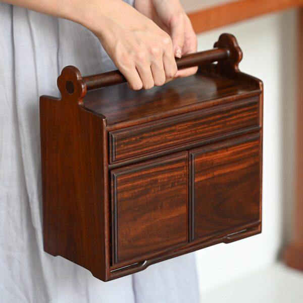 实木盒小叶紫檀质点心提篮关盒收纳箱大容量复古首饰收纳盒中式机