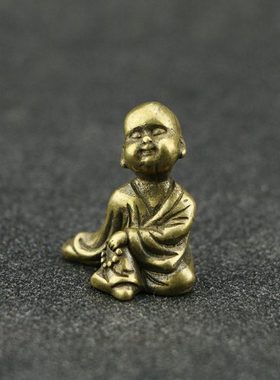 实心纯黄铜和尚古玩茶宠摆件仿古工艺品小佛古铜器装饰收藏品