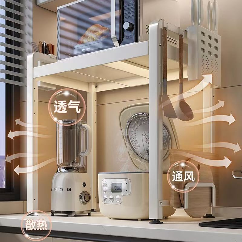 可伸缩厨房置物架微波炉烤箱架子C家用双层台面桌面电饭煲支架收