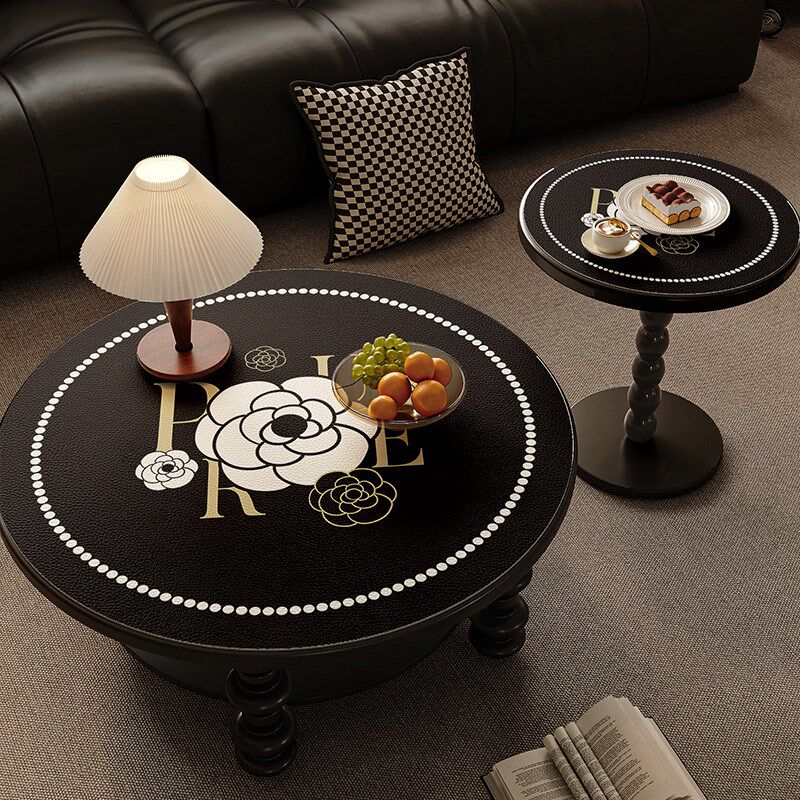法式小茶几桌垫圆形轻奢高级感圆桌桌布防水N防油防烫免洗皮革垫