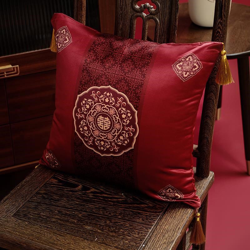 抱枕结婚中式喜字沙发靠垫婚房布置抱枕套红O色椅子靠背垫装饰靠