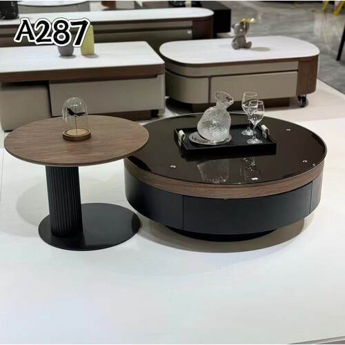 意式轻奢茶几客厅家用小户型中古风现代简约高级感圆形茶几组合
