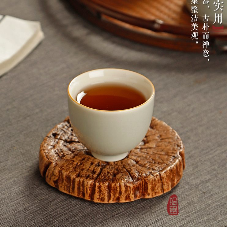 紫砂木餐垫壶承茶壶垫隔热杯垫茶杯托粗陶茶道配件仿古纹功夫茶具