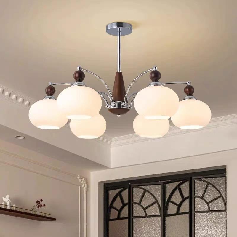 中古柿子客厅吊灯奶油风玻璃餐厅书房灯奶油风实木复古法式卧室灯