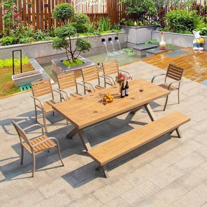 户外桌椅庭院休闲椅子咖啡厅室外露天塑木桌椅花园露台防腐木桌椅