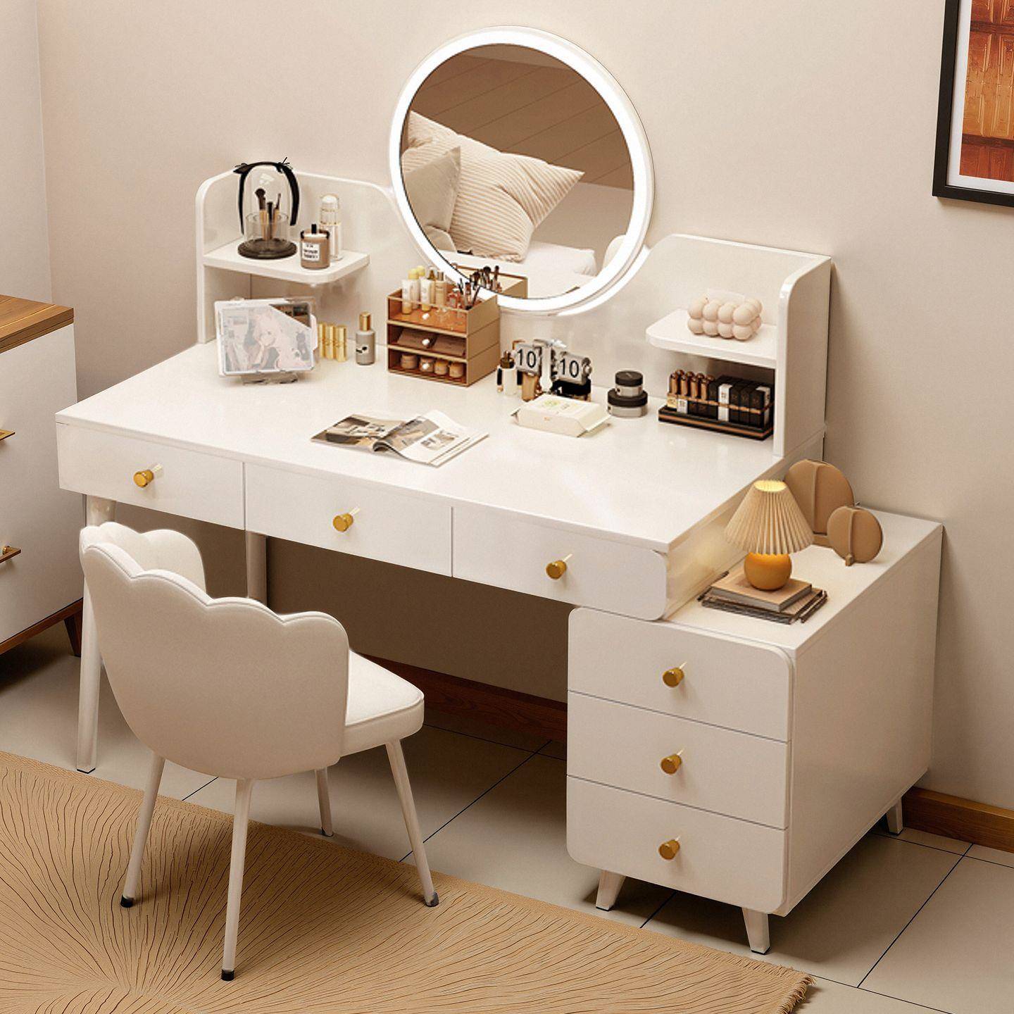 梳妆台奶油风小户型家用卧室2025年新款床头化妆桌收纳斗柜一体桌