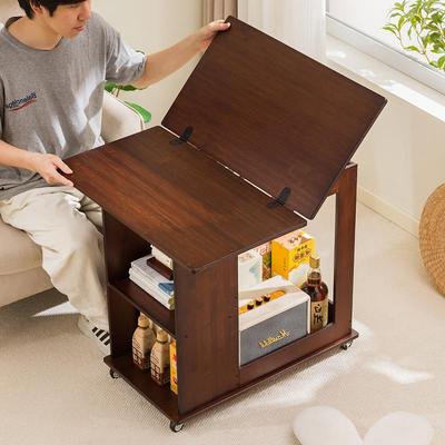 2025新款可移动式茶几小户型折叠客厅家用中古风实木边几沙发边柜