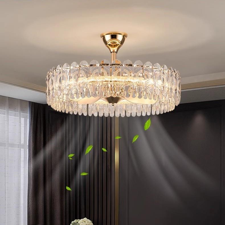 轻奢水晶隐形风扇灯卧室走廊家用客厅吊扇灯现代简约餐厅电风扇