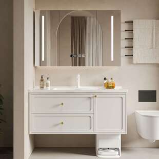 法式浴室柜陶瓷一体组合扫地机器人基站橡木洗脸洗手台盆柜洗漱台