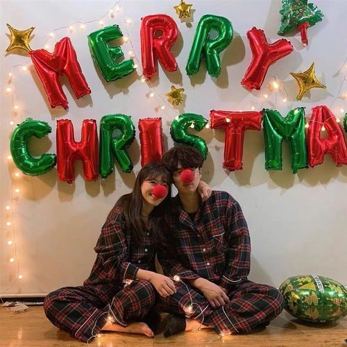 圣诞节快乐平安英文气球商场布t置MERRY CHRISTMAS铝膜气球装饰品