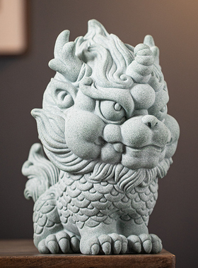 新中式瑞兽麒e麟大号招财摆件青砂石工艺品家居客厅桌面玄关装饰