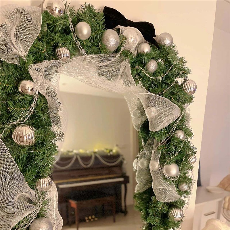 圣诞节藤条装饰氛围感金银丝网纱幔装饰电L镀圣诞小球店铺居家布