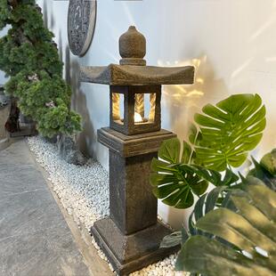 石灯笼庭院日式太阳能石灯彷古电石灯造景观户外草坪石头灯塔摆件