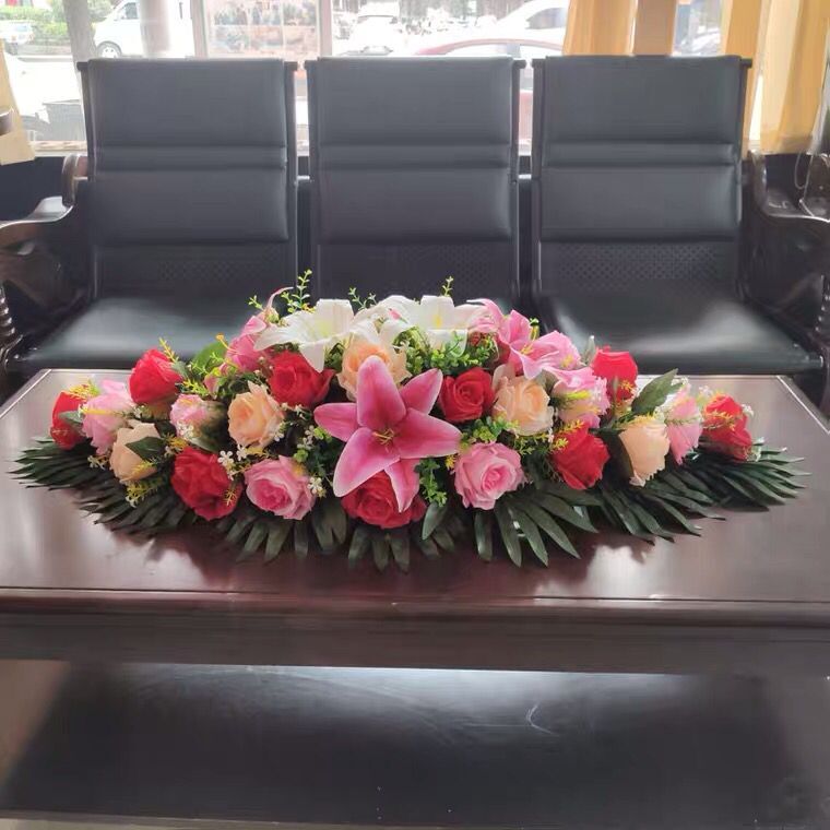 会议桌摆a花彷真花假花r商务礼仪台花会议室桌花演讲台花餐桌装饰