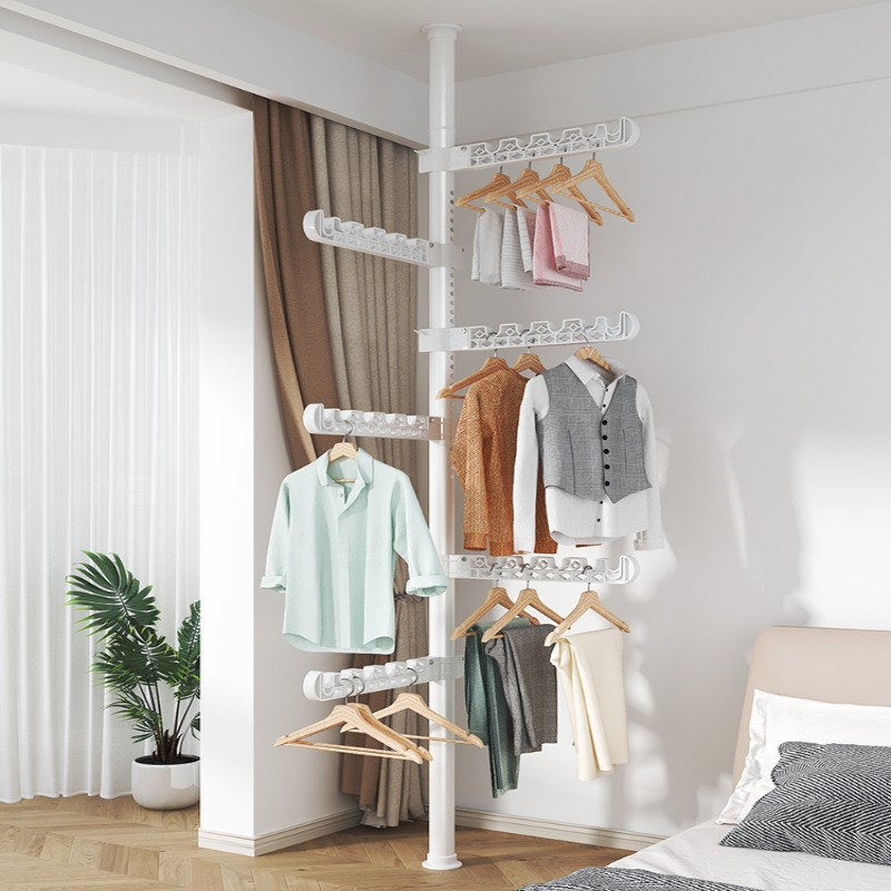 顶天立地晾衣架家用落地卧室内免打孔伸缩M杆阳台窗口晒挂衣架神
