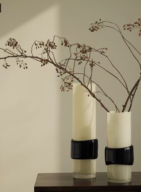 栗石【流光暖玉】奶黄色琉璃花瓶中古风加厚玻璃花器水培插花摆件