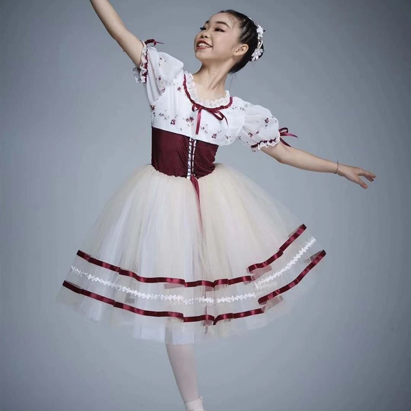 专业儿童吉尔i赛芭蕾舞长纱裙演出服女童芭蕾舞蓬蓬裙