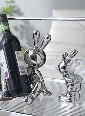 轻奢高档兔子红酒架酒柜t装饰品家居客厅餐边柜摆件工艺品乔迁礼