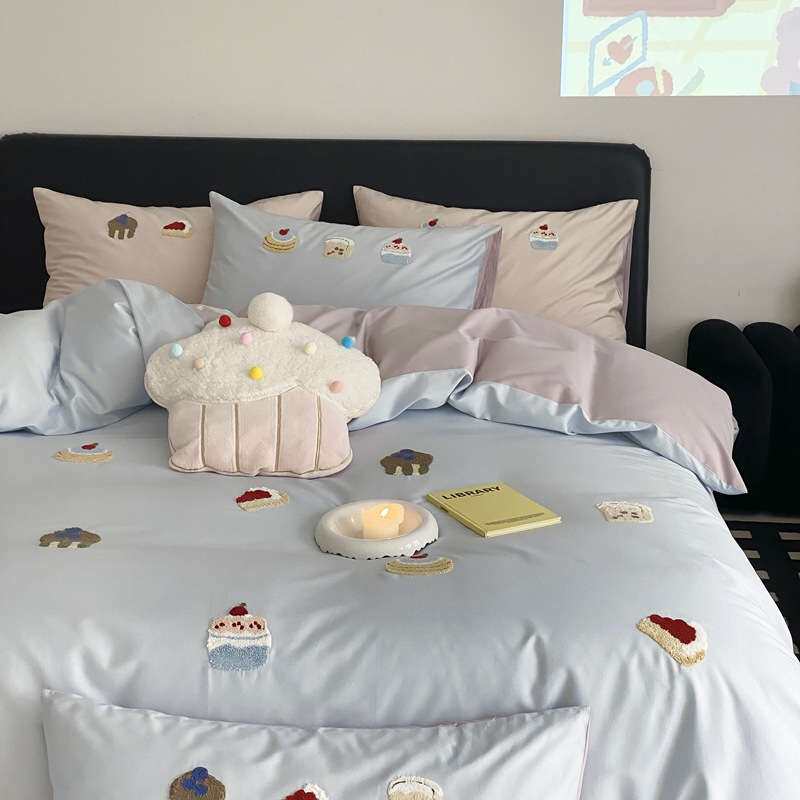 少女心100S贡缎长绒棉四件套全棉可爱儿童毛巾绣纯棉床单被套四季