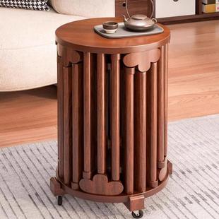 实木可叠放茶几组合凳子叠叠乐圆凳餐桌待客备用凳带滑轮折叠椅子