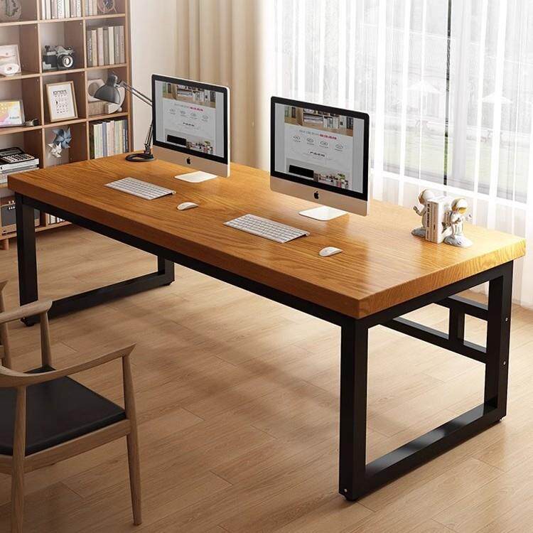 实木电脑桌台式家用简约现代铁艺办公书桌卧室长条双人桌子工作台